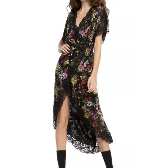 Alice Olivia Adele Full Wrap Floral Lace Midi Dress - Picture 3 of 16